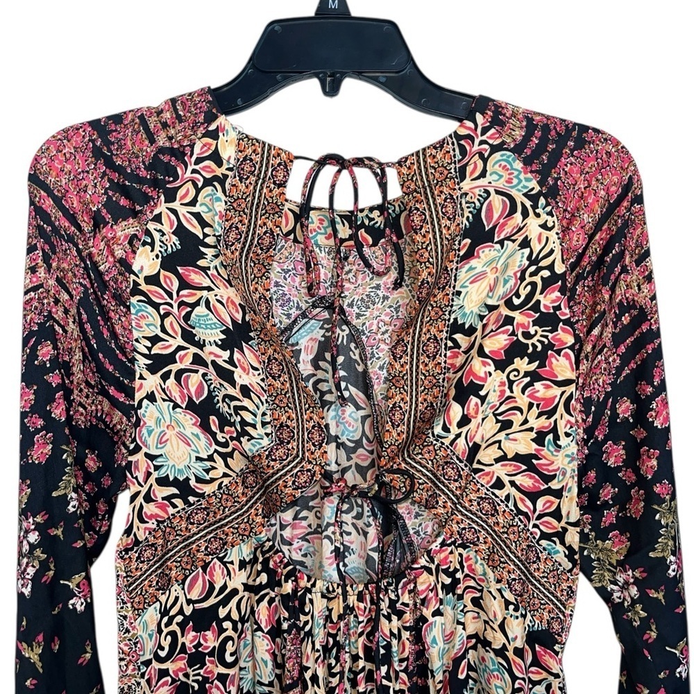 Free People Stevie Black Combo Printed Tunic Dress w/ Flowy Bell Sleeves Size S - Picture 6 of 12